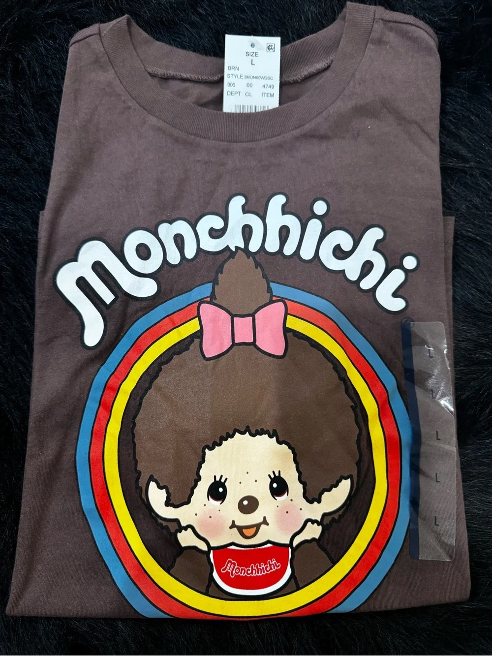Target Kids Brown Monchhichi Graphic Tee with Navy Shorts and Beige Bra